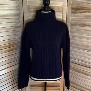 Naked Cashmere Navy Blue Cropped Chunky Ribbed Knit Funnel Neck Sweater S